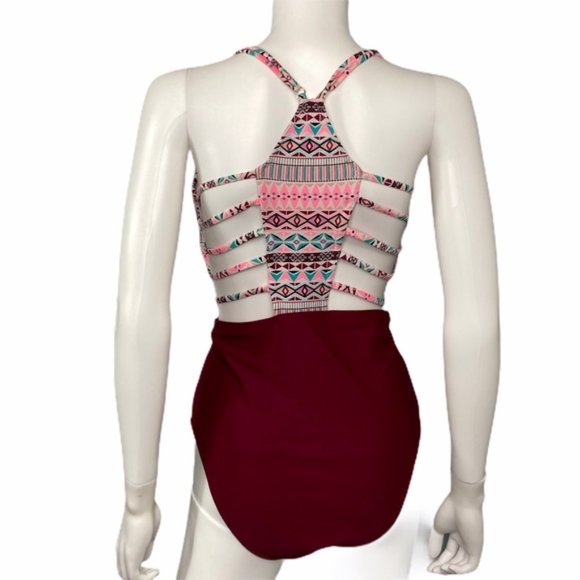 Cupshe Maroon Green One Piece Swimsuit Size L - Picture 2 of 2